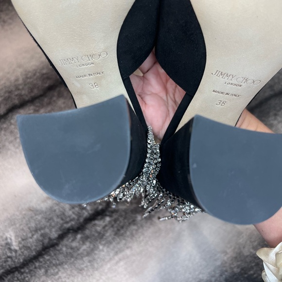 Jimmy Choo Baia 100 mm Black Suede Crystal Drape Mule Heels - Picture 9 of 12